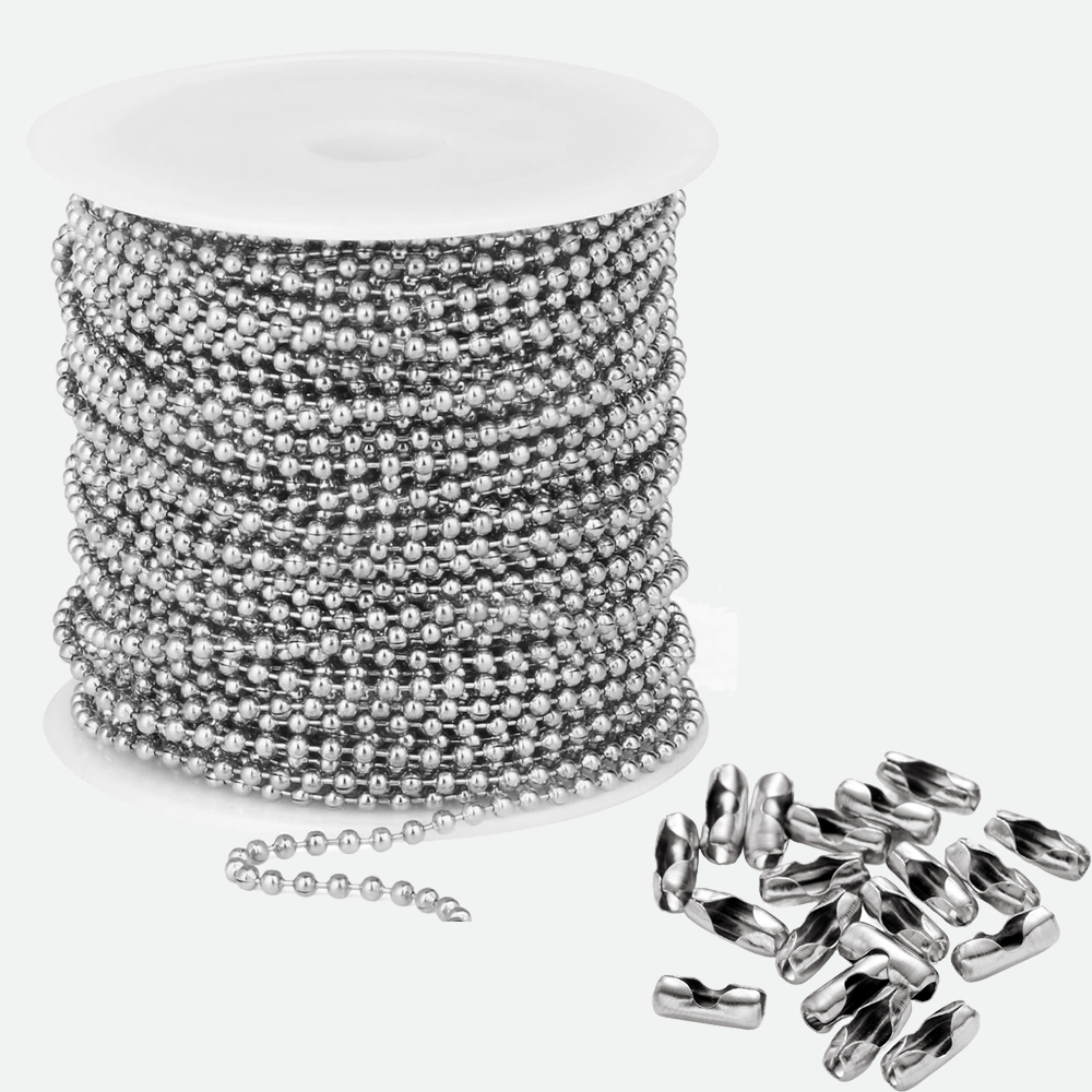 Roller Chain - 10 m Edelstahl-Perlen-Kugelkettenrolle mit 50 Stück