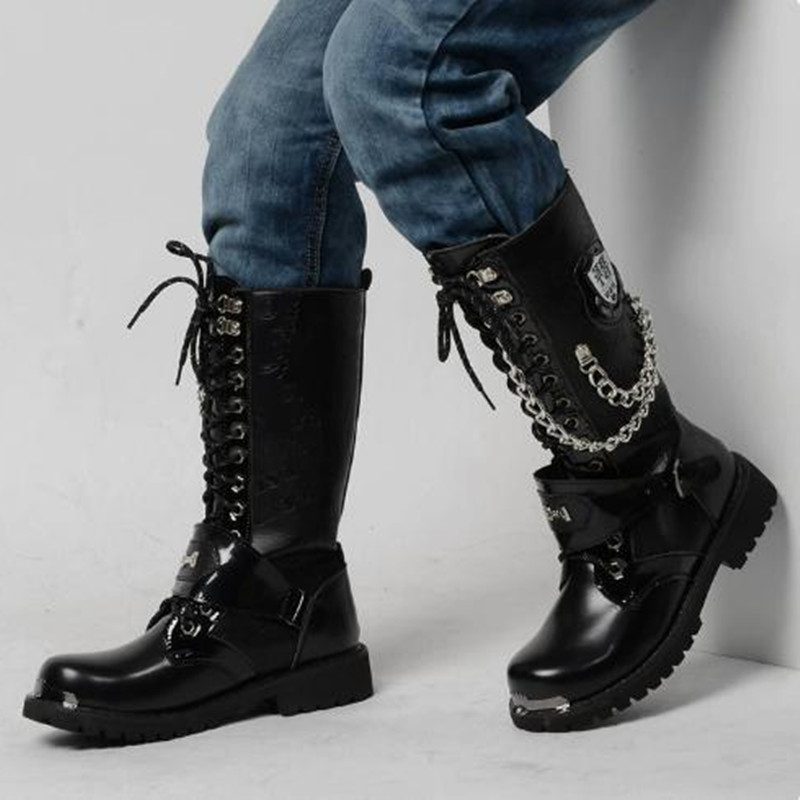 Steel Chain - Luxuriöse Herren-Motorradstiefel, atmungsaktive Halbhohe Kampfstiefel, Gothic