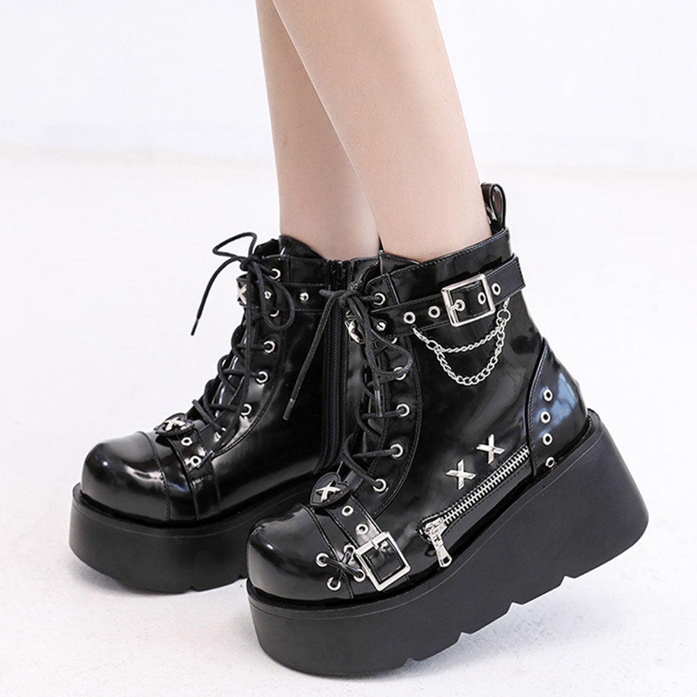 Motorcycle Chain - Marke Neue Damen Goth Plattform Stiefeletten